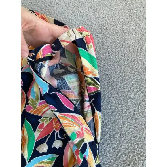 Talbots Knee Length Skirt 22W Corduroy Floral Pleated Wrap Retro Blue Orange 22 - Picture 5 of 12